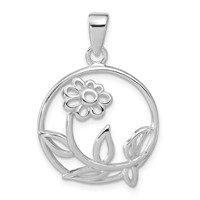 Sterling Silver Polished Flower Circle Pendant view 1