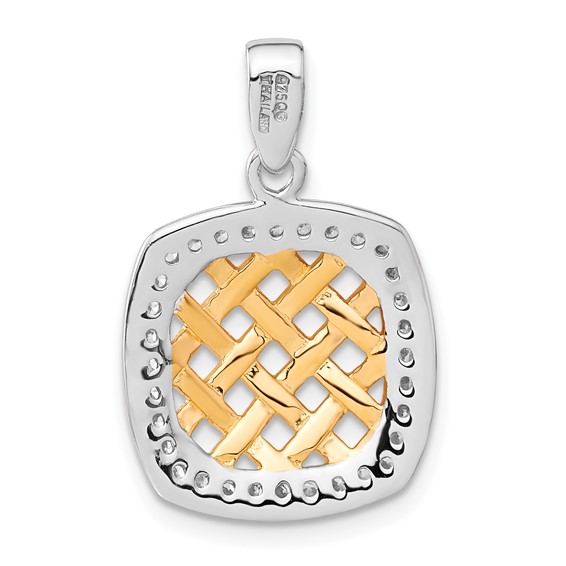 Sterling Silver & Gold-plated CZ Woven Square Pendant