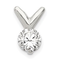 Sterling Silver 6mm Round CZ Pendant Chain Slide view 1