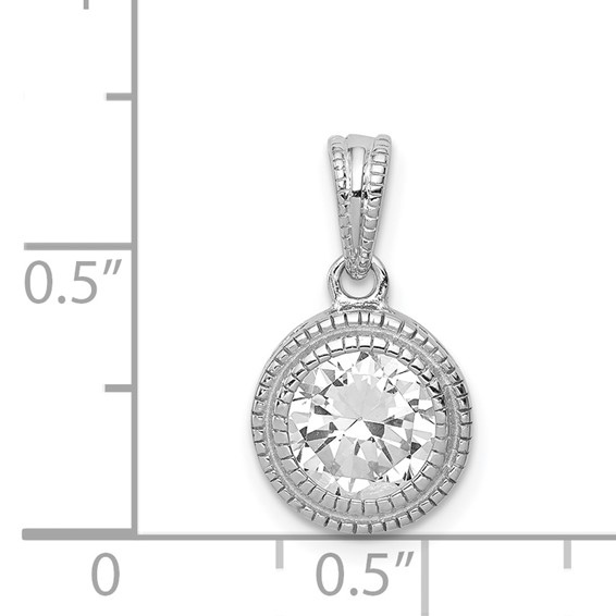 Sterling Silver Rhodium-plated CZ Circle X Edge Pendant