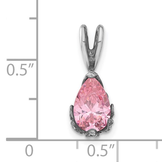 Sterling Silver Antiqued Pink CZ Pendant