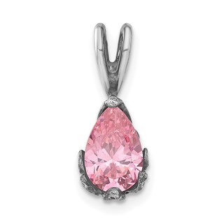 Sterling Silver Antiqued Pink CZ Pendant