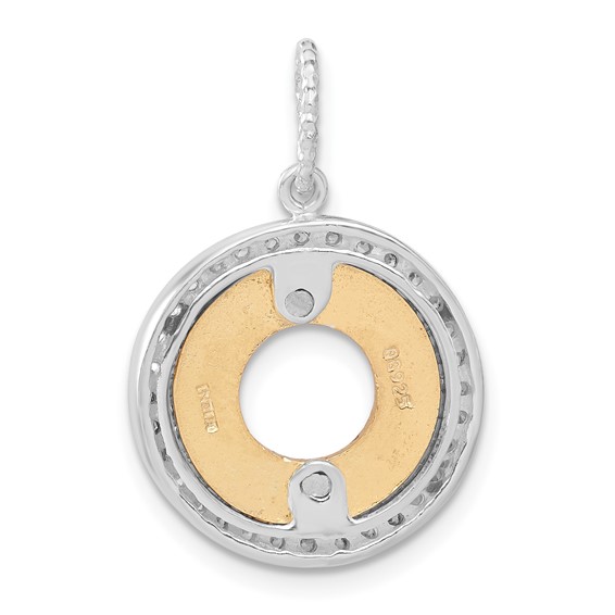 Sterling Silver & Flash Gold-plated CZ Diamond Cut Round Pendant