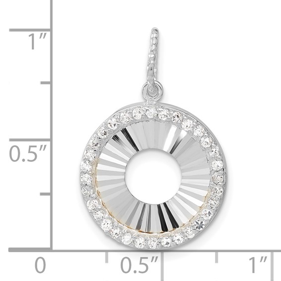 Sterling Silver & Flash Gold-plated CZ Diamond Cut Round Pendant