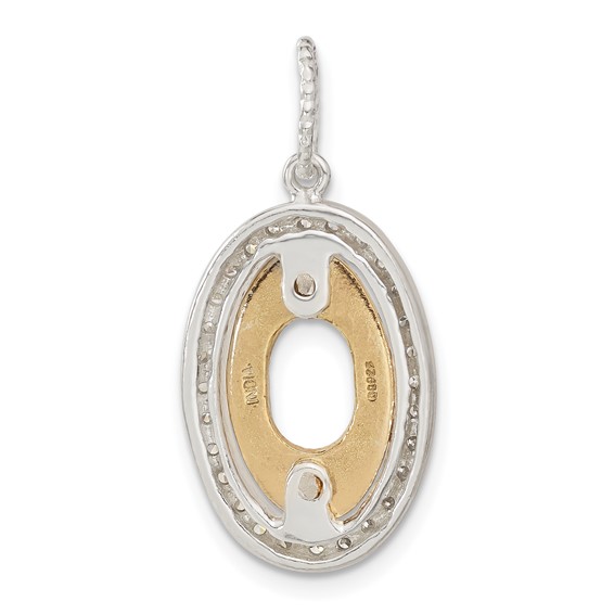 Sterling Silver & Flash Gold-plated CZ Diamond-cut Oval Pendant