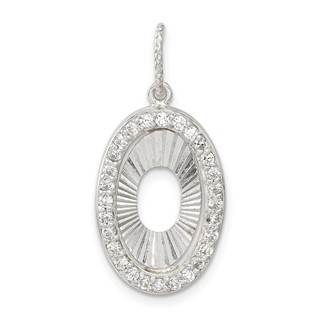 Sterling Silver & Flash Gold-plated CZ Diamond-cut Oval Pendant