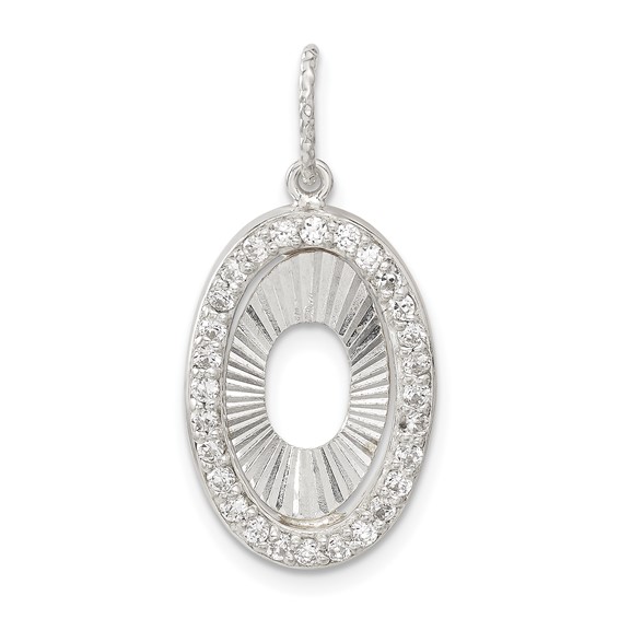 Sterling Silver & Flash Gold-plated CZ Diamond-cut Oval Pendant