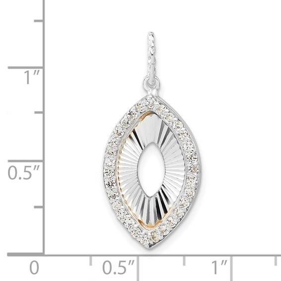 Sterling Silver & Flash Gold-plated CZ Diamond Cut Pendant