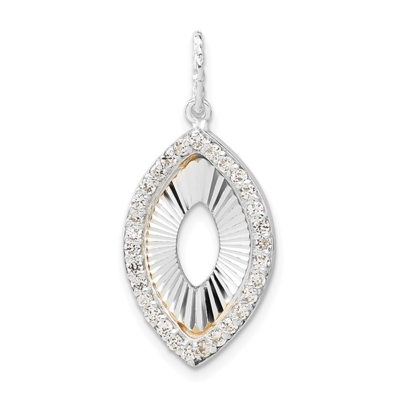 Sterling Silver & Flash Gold-plated CZ Diamond Cut Pendant