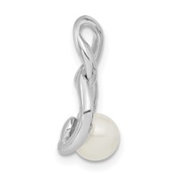 Sterling Silver Rhodium-plated White Simulated Pearl & CZ Pendant view 2