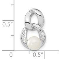 Sterling Silver Rhodium-plated White Simulated Pearl & CZ Pendant view 3