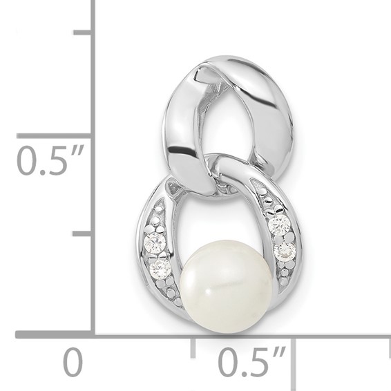Sterling Silver Rhodium-plated White Simulated Pearl & CZ Pendant
