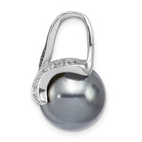 Sterling Silver Rhodium-plated Black and White CZ and Black 12-13mm Imitation Shell Pearl Pendant view 2