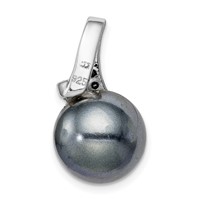Sterling Silver Rhodium-plated Black and White CZ and Black 12-13mm Imitation Shell Pearl Pendant view 4