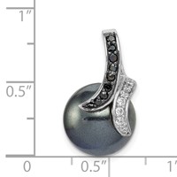Sterling Silver Rhodium-plated Black and White CZ and Black 12-13mm Imitation Shell Pearl Pendant view 3