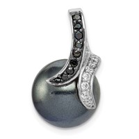 Sterling Silver Rhodium-plated Black and White CZ and Black 12-13mm Imitation Shell Pearl Pendant view 1