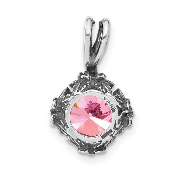 Sterling Silver Antiqued Pink CZ Pendant
