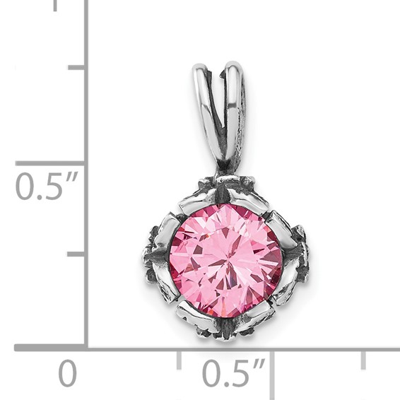 Sterling Silver Antiqued Pink CZ Pendant