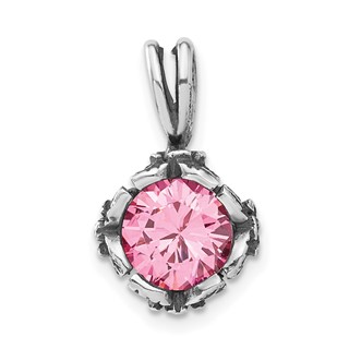 Sterling Silver Antiqued Pink CZ Pendant