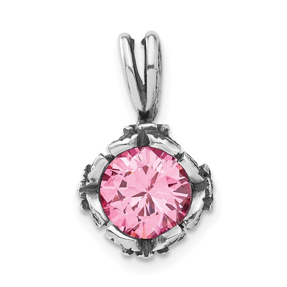 Sterling Silver Antiqued Pink CZ Pendant