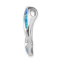 Sterling Silver Rhodium-plated Blue Lab Created Opal Inlay Heart Pendant view 2