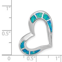 Sterling Silver Rhodium-plated Blue Lab Created Opal Inlay Heart Pendant view 3