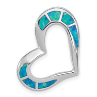 Sterling Silver Rhodium-plated Blue Lab Created Opal Inlay Heart Pendant view 1