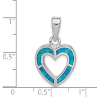 Sterling Silver Rhodium-plated Blue Inlay Created Opal Heart Pendant view 3
