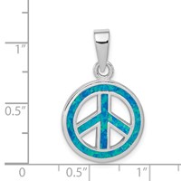 Sterling Silver Rhodium-plated Blue Inlay Created Opal Peace Sign Pendant view 3