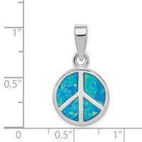 Sterling Silver Rhodium-plated Blue Inlay Created Opal Peace Sign Pendant view 3