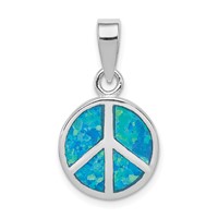 Sterling Silver Rhodium-plated Blue Inlay Created Opal Peace Sign Pendant view 1
