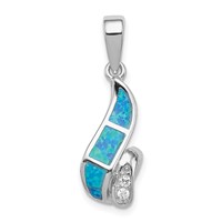 Sterling Silver Rhodium-plated CZ and Blue Lab Created Opal Inlay Twisted Pendant view 1