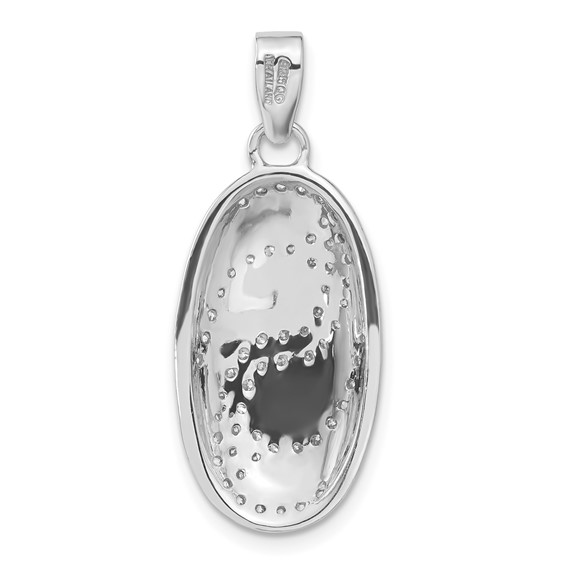 Sterling Silver Rhodium-plated CZ Oval Swirl Design Pendant