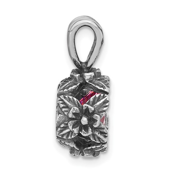 Sterling Silver Antiqued Pink CZ Pendant