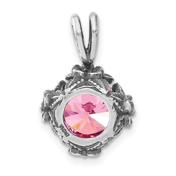 Sterling Silver Antiqued Pink CZ Pendant