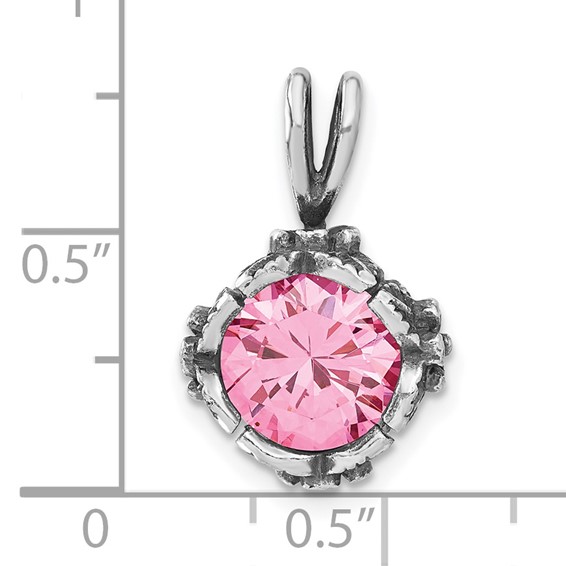 Sterling Silver Antiqued Pink CZ Pendant
