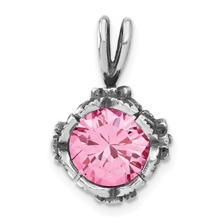 Sterling Silver Antiqued Pink CZ Pendant