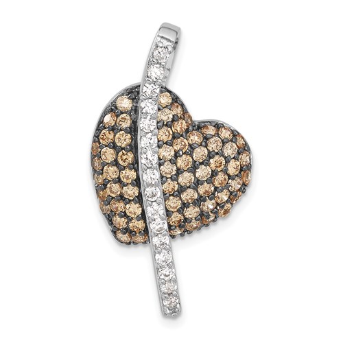 Sterling Silver Pendant with Black Rhodium Champagne & Clear CZ Heart