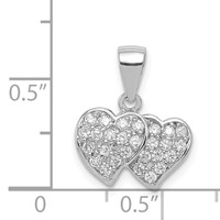 Sterling Silver Rhodium-plated CZ Small Double Hearts Pendant view 3