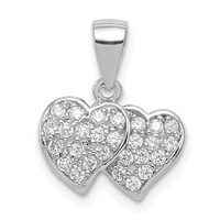 Sterling Silver Rhodium-plated CZ Small Double Hearts Pendant view 1