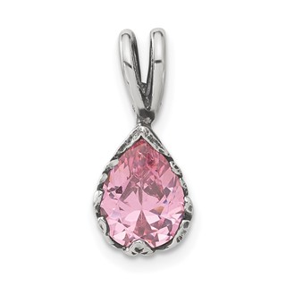 Sterling Silver Antiqued Pink Teardrop CZ Pendant