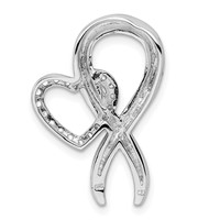 Sterling Silver Rhodium-plated CZ Heart and Awareness Ribbon Chain Slide view 4