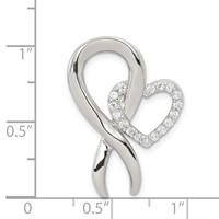 Sterling Silver Rhodium-plated CZ Heart and Awareness Ribbon Chain Slide view 3