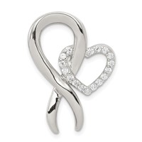 Sterling Silver Rhodium-plated CZ Heart and Awareness Ribbon Chain Slide view 1