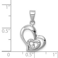 Sterling Silver Rhodium Plated CZ Heart Pendant view 3