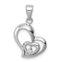Sterling Silver Rhodium Plated CZ Heart Pendant view 1