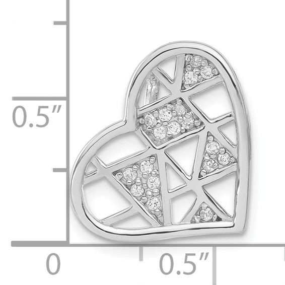 Sterling Silver Rhodium Plated CZ Heart Slide