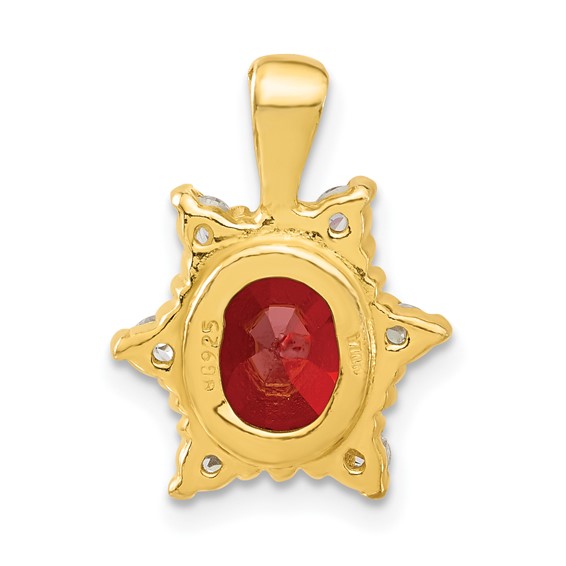 Sterling Silver Flash Gold-plated Red & White CZ Oval Pendant