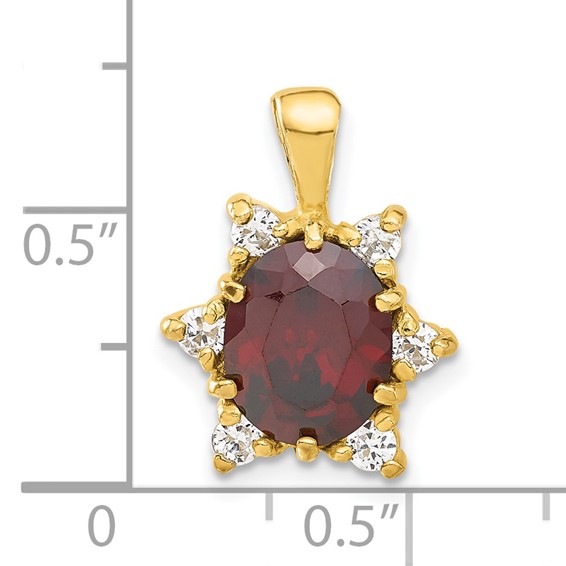 Sterling Silver Flash Gold-plated Red & White CZ Oval Pendant