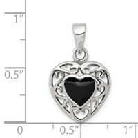 Sterling Silver Antiqued Filigree Frame Onyx Heart Pendant view 3